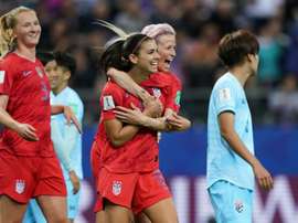 Alex Morgan (2r) defended the team's celebrations against Thailand. AFP