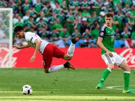Northern Irelands Paddy McNair (right) had their best chance of the first half against the Czech Republic