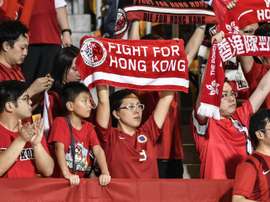Hong Kong football fans during the 2018 World Cup qualifying match between Hong Kong and Qatar in Hong Kong on September 8, 2015