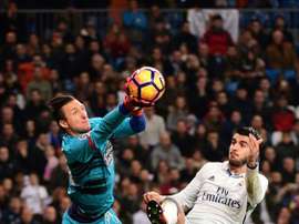 L'attaquant du Real Madrid, Alvaro Morata dans un match de Liga contre Deportivo. AFP