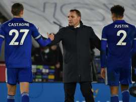 Brendan Rodgers is not thinking about Leicester winning the league just yet. AFP