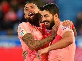 Luis Suarez scored the penalty to make it 2-0. AFP