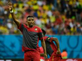 Cameroons forward Samuel Etoo warms up before the Group A football match between Cameroon and Croatia in the Amazonia Arena in Manaus during the 2014 FIFA World Cup on June 18, 2014