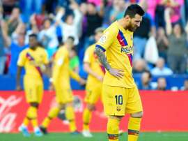 Messi gave Barcelona the lead, but he ended up on the losing side v Levante. AFP