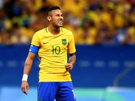 Brazils player Neymar reacts during the Rio Olympics mens football match against Iraq, at the Mane Garrincha Stadium in Brasilia on August 7, 2016