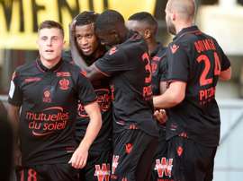 Nices players celebrate after scoring against Nancy. AFP