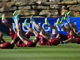 Hungarys players take part in a training session in Tourrettes, southern France, ahead of their Euro 2016 round of 16 football match against Belgium