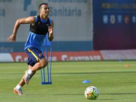 Barcelonas forward Pedro Rodriguez goes for a ball during a training session at the Sports Center FC Barcelona Joan Gamper in Sant Joan Despi, near Barcelona on July 15, 2015