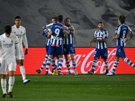 Lucas Perez (L) scored as Alaves beat Real Madrid 1-2. AFP