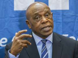 Chairman of the FIFA monitoring committee for Israel and Palestine, Tokyo Sexwale, speaks during a press conference in the Israeli Mediterranean coastal city of Tel Aviv, on October 2, 2015