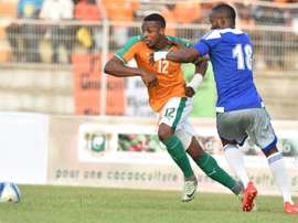 Ivory Coasts Jonathan Kodja (L), pictured on September 3, 2016, scored via a bicycle kick after 35 minutes for the Ivorians, before a sell-out 25,000 crowd in Bouake