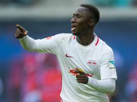 Leipzig midfielder Naby Keita celebrates after scoring his team's second goal. AFP