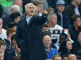 Chelseas manager Jose Mourinho signals during an English Premier League football match against Southampton at Stamford Bridge in London on October 3, 2015
