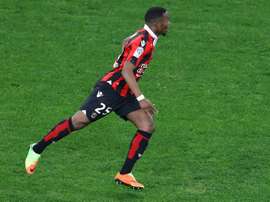 Nices midfielder Wylan Cyprien celebrates after scoring a goal during the French Ligue 1. AFP