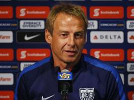 Jurgen Klinsmann who is the head coach of the US Mens soccer team speaks during a press conference before a training session at the Rose Bowl in Pasadena, California on October 9, 2015
