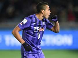 Sanfrecce Hiroshima forward Douglas celebrates after scoring against Guangzhou Evergrande during the third-place match at the Club World Cup in Yokohama, on December 20, 2015