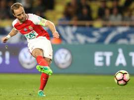 Monacos forward Valere Germain kicks the ball during the French Cup football