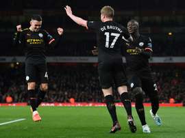 Kevin de Bruyne was the hero for Man City with two goals and an assist v Arsenal. AFP