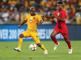 Siphosakhe Ntiya-Ntiya and Tshegofatso Nyama during the Nedbank Cup Soccer Final. AFP