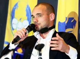 Sneijder was officially unveiled by Al Gharafa in Doha on Monday. AFP