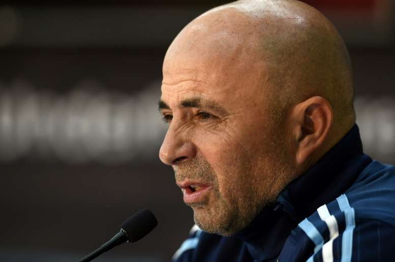 Argentina manager Jorge Sampaoli attends a press conference in Melbourne on June 8, 2017 ahead of a match against Brazil