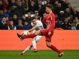 Marseille midfielder Florian Thauvin (L) opened the scoring against Nancy. AFP