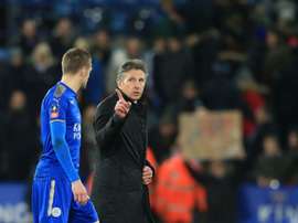 Jamie Vardy had to sprint off the field with a stomach issue against Arsenal. AFP
