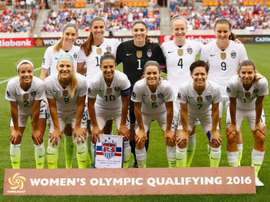 Starters of the United States pose on the field prior to a game between the United States and Canada during the Championship final of the 2016 CONCACAF Womens Olympic Qualifying on February 21, 2016 in Houston, Texas
