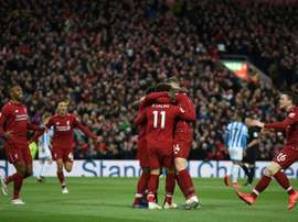 Liverpool celebrate Naby Keita's goal. AFP