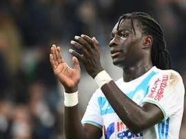 Marseilles forward Bafetimbi Gomis celebrates his teams victory over Metz on October 16, 2016