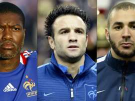 L-R: France's Djibrill Cisse, Mathieu Valbuena and Karim Benzema. AFP
