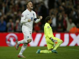 Wayne Rooney celebrates after becoming Englands all-time goal scorer, during the Euro 2016 qualifying match against Switzerland at Wembley Stadium, on September 8, 2015