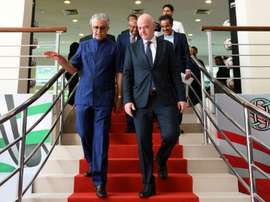 Sheikh Salman bin Ebrahim Al Khalifa pictured with FIFA president Gianni Infantino. AFP