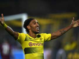 Aubameyang's hat-trick sent his side top of the Bundesliga. AFP