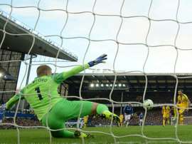 Pickford is looking forward to the derby on Sunday. AFP