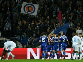 Dynamo Kiev players celebrate a goal during their UEFA Champions League match against Porto in Portugal on November 24, 2015