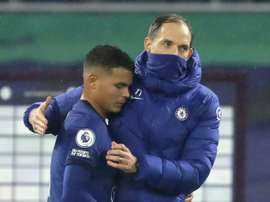 Chelseas manager Thomas Tuchel (R) with Thiago Silva. AFP