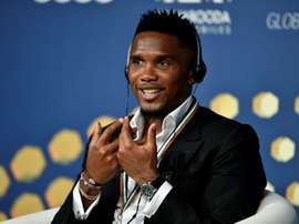 Antalyaspors striker Samuel Etoo talks during the Dubai international Sports conference at Madinat Jumeirah in Dubai on December 28, 2016