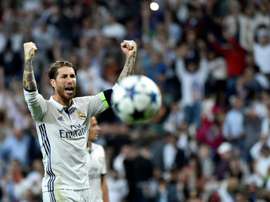 Le capitaine du Real Madrid, Sergio Ramos, célèbre la victoire contre l'Atletico Madrid en C1. AFP
