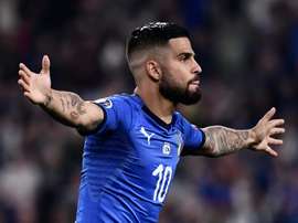 Lorenzo Insigne celebrates after scoring for Italy. AFP