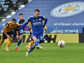 Jamie Vardy scored one penalty and had another saved in Leicester's win over Wolves. AFP