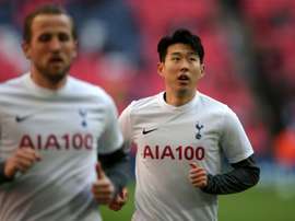 Son (R) will start for Tottenham against Man Utd on Friday. AFP