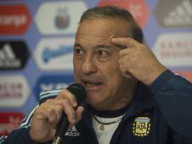 Argentinias Olympic coach Julio Olarticoechea, pictured speaking on July 7, 2016, revealed after Argentina crashed out of the Rio Games that he has not been paid, forcing his wife to borrow money from the couples daughter