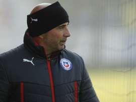 Chilean national football team coach Jorge Sampaoli looks on during a training session at the Juan Pinto Duran sport complex in Santiago, on June 25, 2015