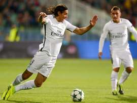 Edinson Cavani falls during the Champions League match between Ludogorets and PSG. AFP