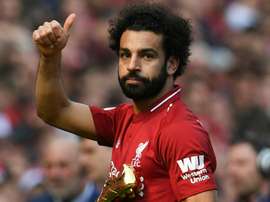 Salah falou sobre o seu tival goleador, Harry Kane. AFP