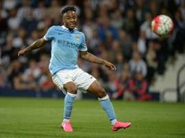 Manchester Citys midfielder Raheem Sterling shoots during an English Premier League football match against West Bromwich Albion at The Hawthorns in West Bromwich, central England, on August 10, 2015