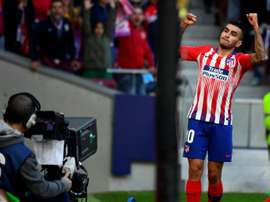 Atletico Madrid's Angel Correa celebrates scoring the only goal of the game. AFP
