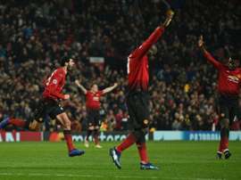 Fellaini celebrates scoring his 91st minute winner at Old Trafford. AFP