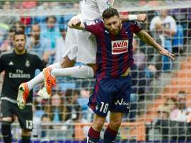 Striker Borja Baston, then on loan at Eibar from Atletico Madrid, pictured during the Spanish league match against Real Madrid at the Santiago Bernabeu stadium in Madrid on April 9, 2016